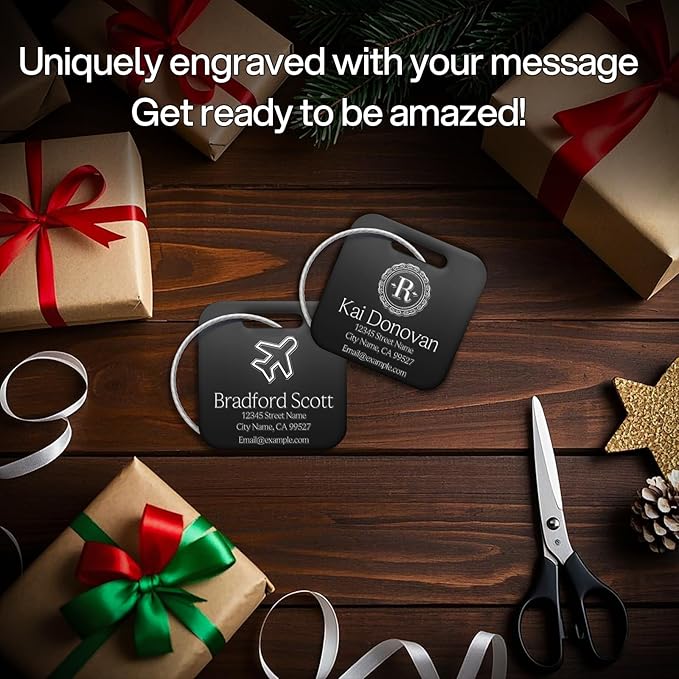 Personalized Luggage Tags - Custom Metal Luggage Tags for Suitcases, Backpacks and Bags with Your Personalized Photo Club Logo Text (Square-Black)