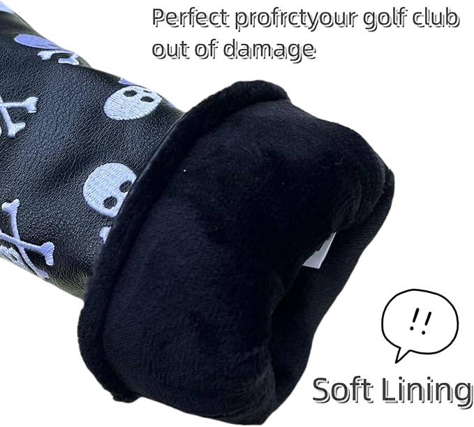 Set Golf Club Covers or 1pc Black Driver Headcover 3 5 Wood Headcover Hybrid Headcover Skull Heads Embroidery, PU Leather Golf Head Covers for Woods and Driver, Golf Accessories for Men