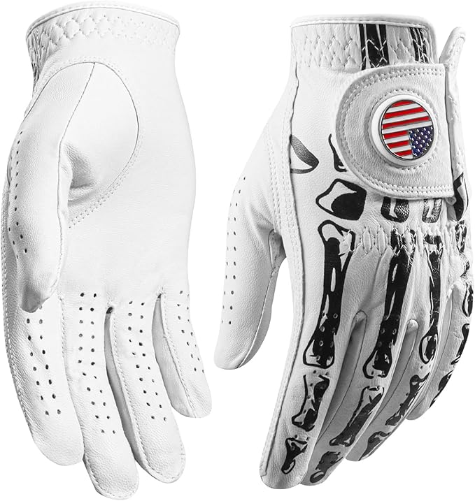 Golf Gloves Men All Premium Cabretta Leather 1 Pack with 2 Ball Marker, Mens Golf Glove Right Handed Golfer Left Hand All Weather Grip, Fit Size Small Medium ML Large XL