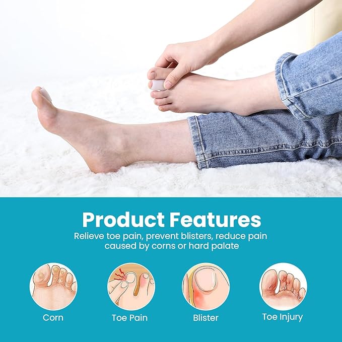 Povihome Toe Sleeves, Toe Protectors, 12 Pack Toe Tube Pads for Hammer Toe,Stubbed Toe,Corns, Calluses Protect (3 Different Sizes, White)