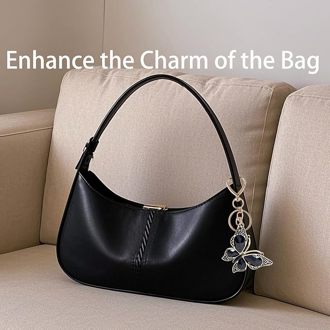 Weixiltc Charm Keychain for Women, Cute Heart Key Chain with Diamond Butterfly Pendant, Lovely Bag & Purse Keyring Accessory