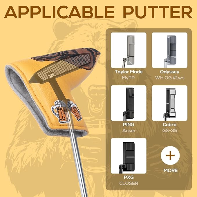 Golf Club Head Cover Golf Head Cover Driver Headcover Fairway Wood Headcover Hybrid Club Head Cover Golf Blade Mallet Putter Cover Beer Bear