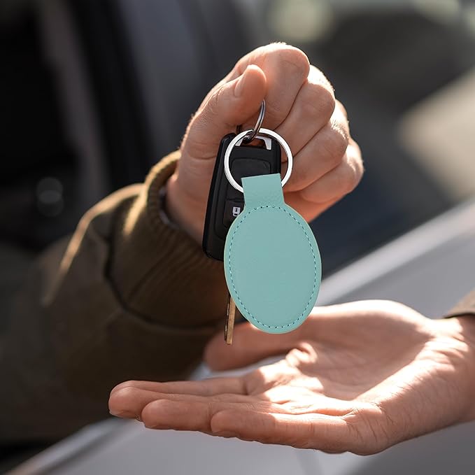 LaserGram Oval Keychain, Palm Trees, Personalized Engraving Included (Teal)