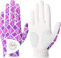 FINGER TEN Stylish Golf Gloves Women with Ball Marker 1 Pack for Left or Right Hand, Breathable Glove with Fashion Patterns for Ladies Right Left Handed Golfer