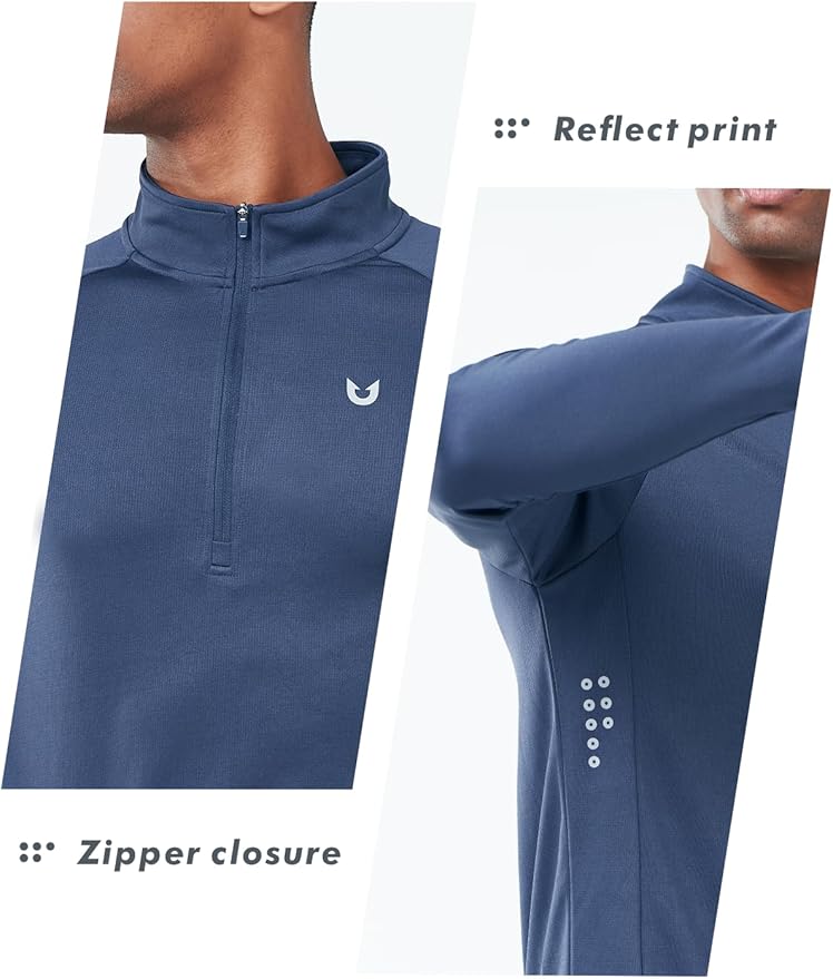 NORTHYARD Quarter Zip Pullover Men Running Shirt Long Sleeve Moisture Wicking Quick Dry Athletic Workout Shirts
