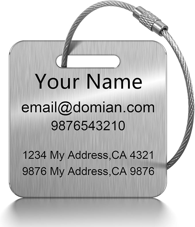 Stainless Steel Personalized Luggage Tags for Suitcases - Custom Name ID Travel Tags for Luggage, Backpacks, Baggage and Bags - Metal Unique Lable - Travel Essentials Accessories for Kids, Women, Men