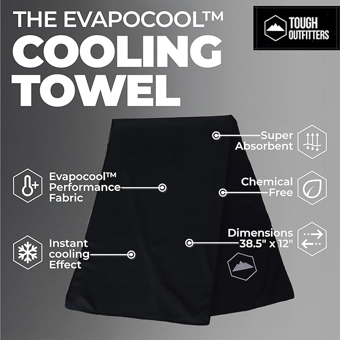 Tough Outdoors Cooling Towel - Cooling Towels for Neck & Face - Ice Wrap & Sweat Rag for Camping Gym Yoga & Sports - Workout Towel for Gym Sweat - Cool Towels for Extreme Heat