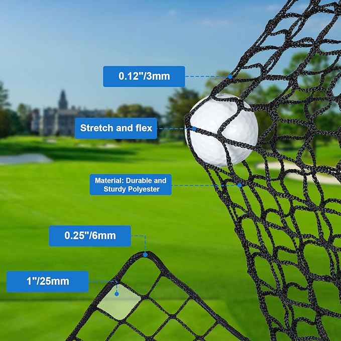 WELSPO Heavy Duty Ball Netting - Sports Practice Barrier Net, 10x10ft/10x15ft for Golf, Baseball, Hockey, Soccer