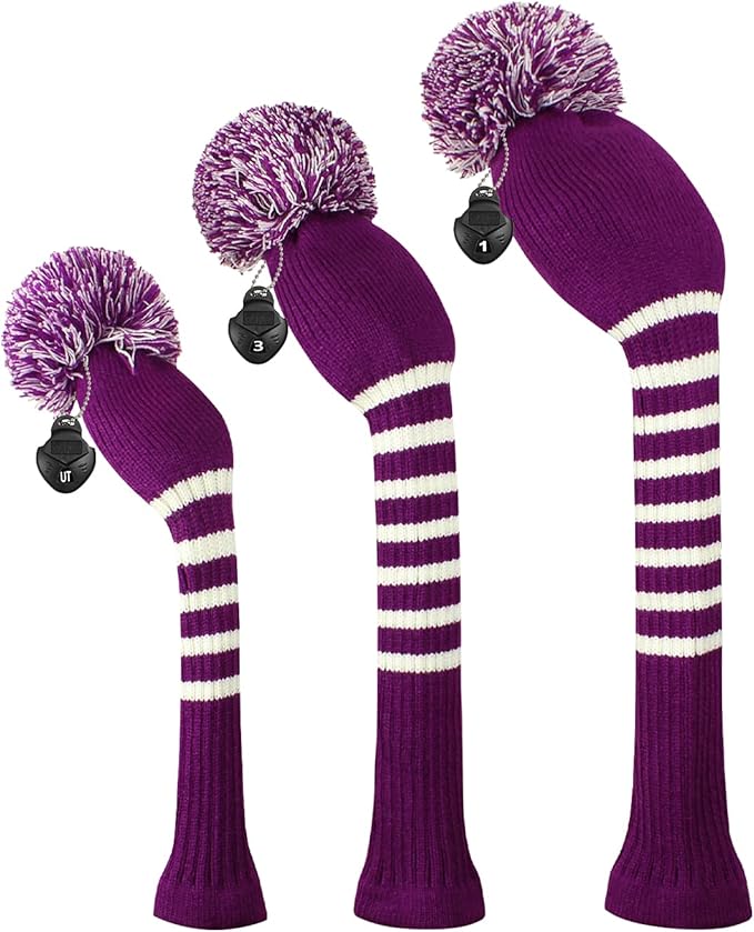 Scott Edward Golf Headcovers for Woods Set of 3 Fits Well Driver(460cc) Fairway Wood and Hybrid(UT) The Perfect Change for Golf Bag Classic Striped Style