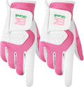 Golf Gloves Women Left Right Handed Golfer Rain Grip Hot Wet All Weather 2 Pack or 1 Pair, Womens Golf Glove Breathable Flexible Mesh for Ladies in Pink White