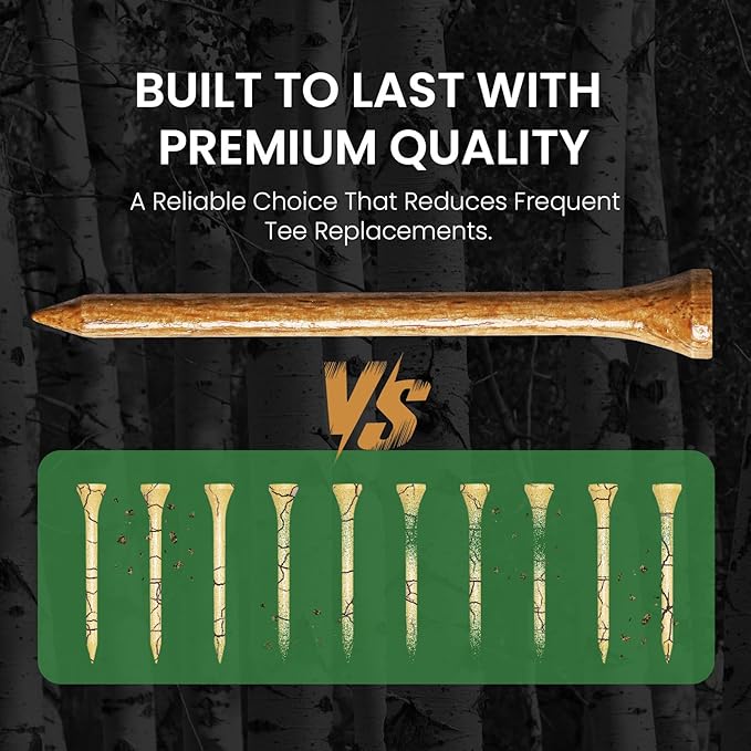 Amy Sport Golf Tees Western Birch Wood 5X More Durable 5X Stronger Value 50 Pack 1 1/2 2 3/4 3 1/4 Inch, Reduce Friction Wooden Long-Lasting, Spin Tall Sturdy Base for Stability