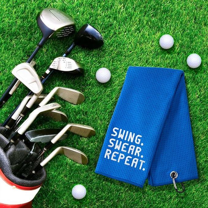 DYJYBMY Swing Swear Repeat Golf Towel with Clip Golf Ball Towel for Golf Course Exercise, Golfsport Gifts for Men, Birthday Gifts for Golfsport Fan, Retired Gifts for Coworker Boss Friend