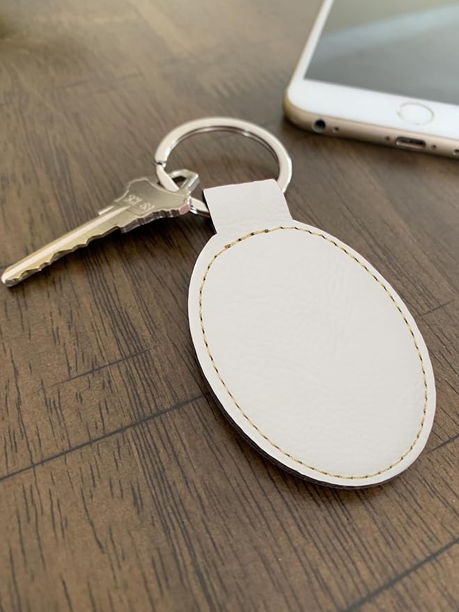 LaserGram Oval Keychain, Palm Trees, Personalized Engraving Included (White with Gold)