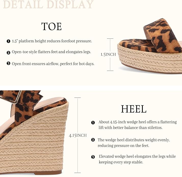 VICKI·VICKI Wedges for Women Platform Sandals Wedge Heels for Sandals Comfortable Summer Espadrille Shoes Ankle Strap&Open Toe