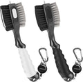 THIODOON 2 Pack Golf Club Brushes and Groove Cleaner 2 ft Retractable Zipline Carabiner Golf Brush Head with Retractable Spike Comfortable Grip Golf Club Cleaner