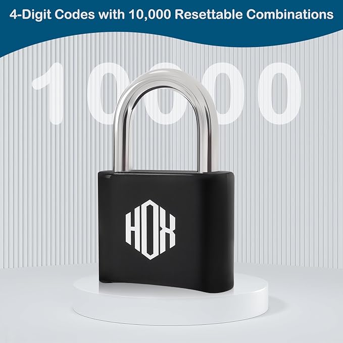 HOX 4 Digit Combination Lock Outdoor Padlock - Heavy Duty Locker Lock with Hardened Steel Shackle, Waterproof Combo Lock for Gym Locker, Hasp Storage, Shed, Fence (Black, 4 Pack)