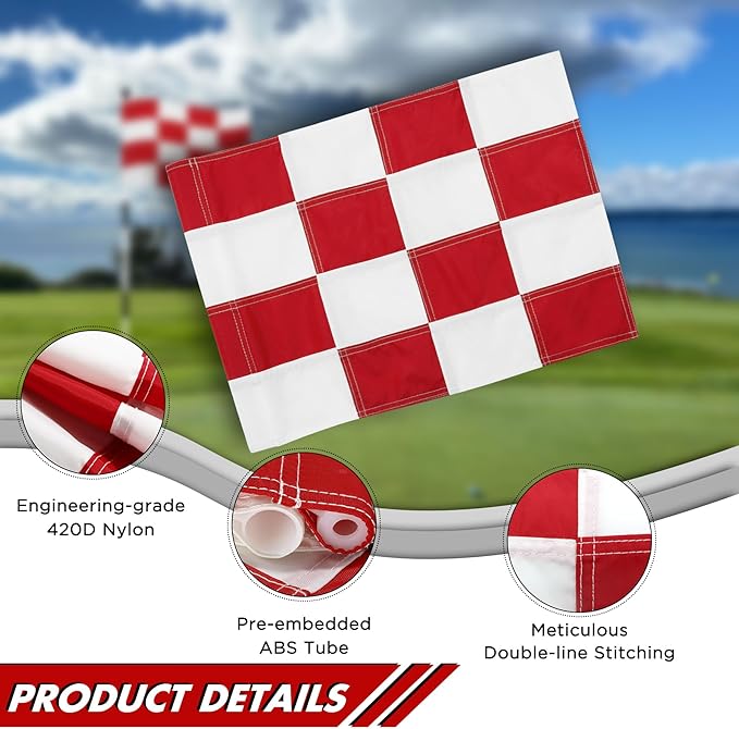 KINGTOP Checkered Golf Flag 20x14 Inch – Tube Inserted, 420D Nylon – Standard Putting Green Flags for Backyard Practice, Golf Courses, Country Club, Mixed Colors, 4-Pack