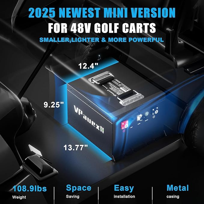 48V 105Ah Mini Lithium Golf Cart Battery,48V Golf Cart Batteries with 22A Lithium Charger,Built-in 200A BMS,Metal Casing,Supports Mobile APP,Touch Monitor,6000+ Cycles,Peak Current 600A