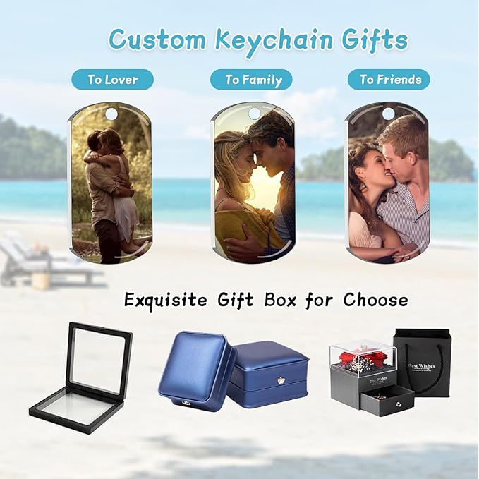 Personalized Custom Keychain with Picture - Double Sided Engraving Photo Text Customized Key Chains for Men Boyfriend