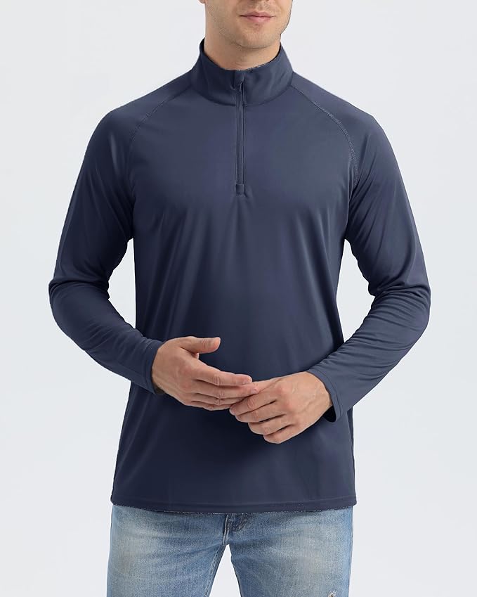Boladeci Men's UPF 50+ Sun Shirts 1/4 Zip Long Sleeve SPF UV Protection Lightweight Quick Dry Quarter Zip Golf Shirts