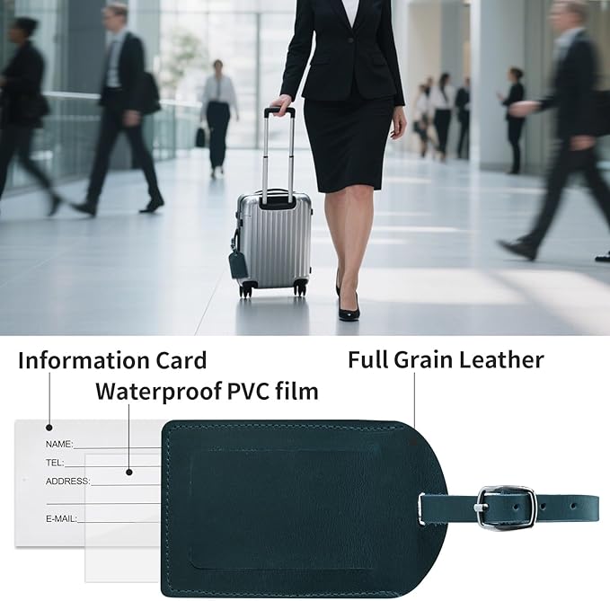 Ringsun Genuine Leather Luggage Tag for Suitcases ID Tags Bag Tags for Luggage (4 Pack, Blue)