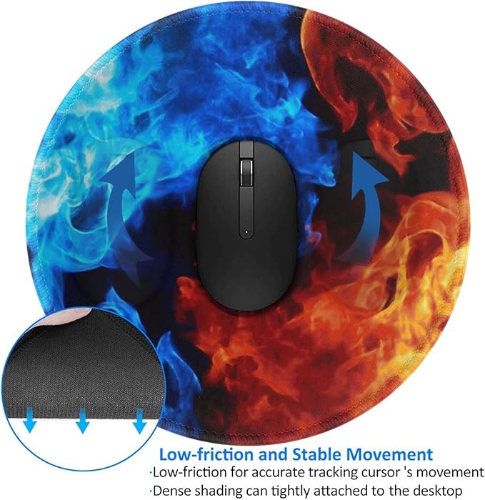 Fire Mouse Pad, Blue Red Mouse Pads for Desk, Stitched Edge Mousepad with Non-Slip Rubber Base, Gaming Mouse Mat for Computer Laptop Home Office