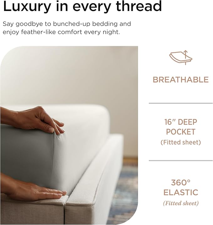 Threadmill Luxury 800 Thread Count Twin 100% Cotton Sheets - Moonrock Grey Sateen Weave Bed-Sheets, Better Than Egyptian Cotton,3 Pc Solid Soft Bedding Set, Fits 15" Deep Pocket