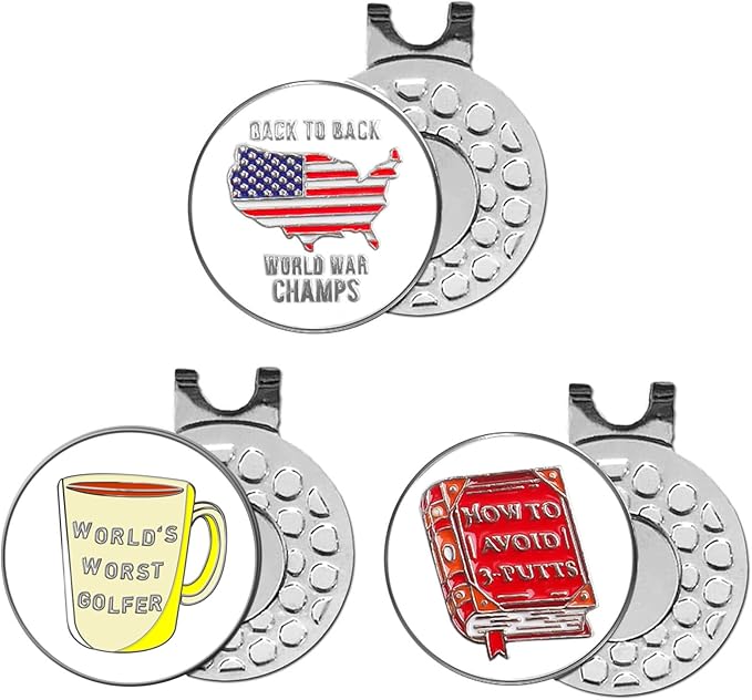 FINGER TEN Golf Ball Marker with Hat Clip Markers Assorted Patterns Value Gift Set Mark Golf Divot Tool Accessories for Men Women Kids
