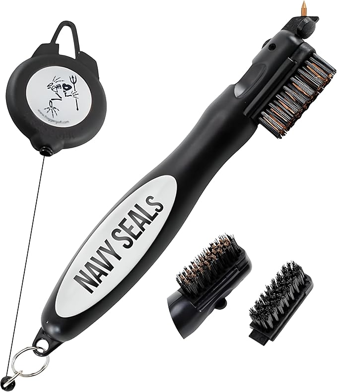 Frogger BrushPro Golf Club Cleaner with Ergonomic Grip and 2.5 ft. Retractable Cord, Sturdy Golf Club Brush and Groove Cleaner for Golfers, Golf Dad
