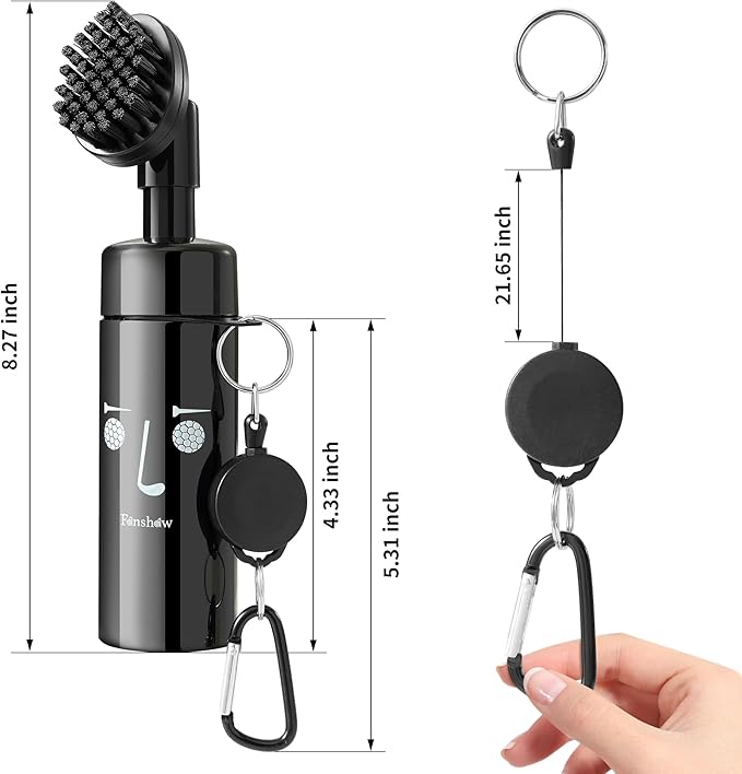 Golf Club Cleaner with Water Bottle - Portable Brush System with Retractable Lanyard & Easy Clip, On-The-Go Club Cleaning Tool for Golf Bag & Belt Loop