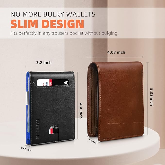 RUNBOX Money Clip Wallets for Men,Slim Leather Mens Bifold Wallet,RFID Blocking Front Pocket Wallet,Thin Credit Card Holder with Gift Box