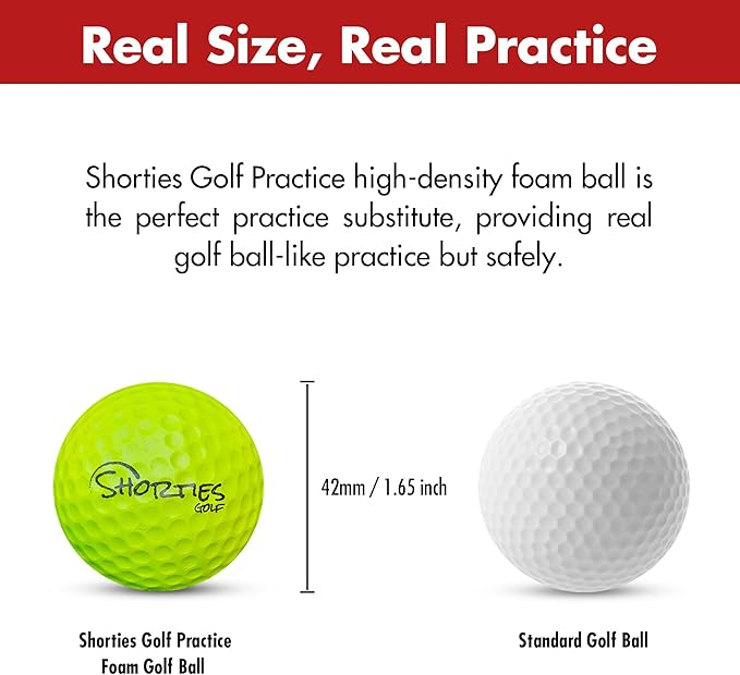 Shorties Golf Practice Balls - 8 Pack Colored HIgh Density Foam Golf Balls for Men, Women & Children | Indoor & Outdoor Training | Distance & Control | Realistic Feel | Safe for Kids & Seniors