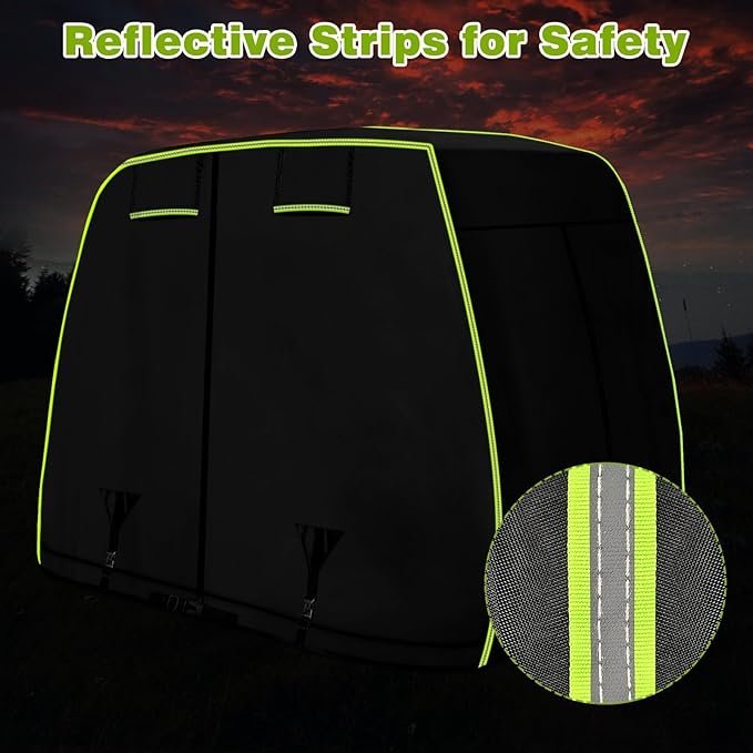 2/4 Passenger Golf Cart Cover Fits EZGO, Club Car, Yamaha Golf Carts with Reflective Strips, All Weather Protection/Waterproof/Snowproof/Windproof/Sunproof/Full Gold Cart Covers