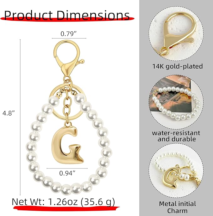 Gold Bubble Heart, Cherry, Bow & More Designs Letter Initial Keychain Bag Charms – Cute Purse Charms for Handbags