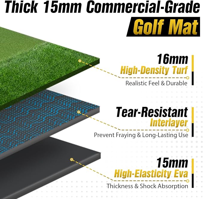 Dual-Turf Golf Mat 31mm: 6x4ft/5X5ft Extra Large Golf Hitting Mats Practice Outdoor Indoor, High-Density Artificial Turf Matt for Garage Simulator Chipping Driving Training, Ideal Gifts for Men Dad