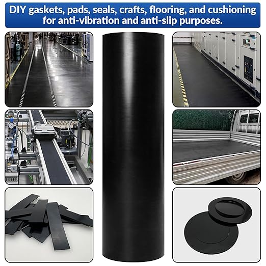 1/8" Thick 80" x 40" Heavy Duty Solid Rubber Sheet, High Temp Silicone Rubber Roll, Waterproof SBR Mat for DIY Pads, Cushioning, Flooring - Black