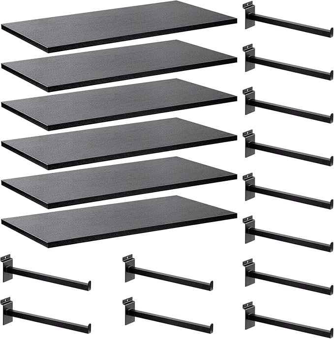 Wood Slatwall Shelves, Slat Wall Shelf Slatwall Acccessory for Garage, Home Improvement, Retail Display (6, 24''x12'')