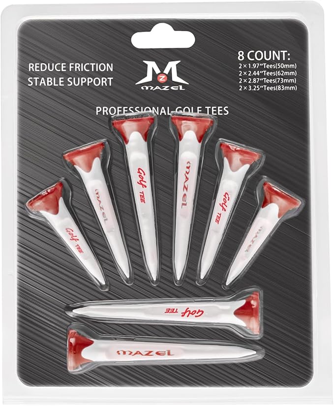 MAZEL Plastic Golf Tees 8 Pack｜Excellent Durability and Stability Plastic Tees with 5 Prongs,Reduces Friction & Side Spin
