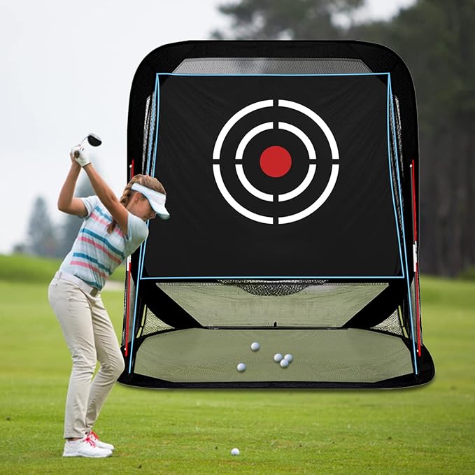 Pop-Up Golf Hitting Net - 8x7x7ft Heavy Duty Portable Driving Practice Equipment for Backyard Indoor Outdoor with Target & Carry Bag