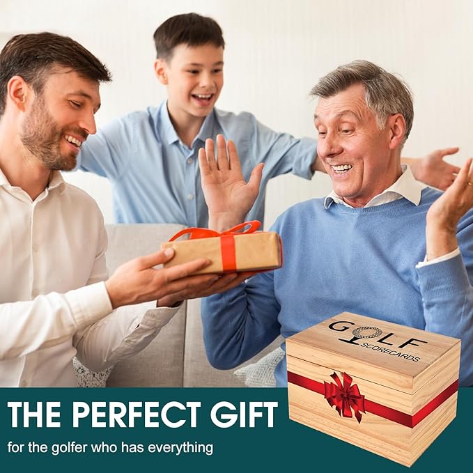YeeBeny Golf Scorecard Collection Box, Golf Storage Box With 5 Wooden Dividers, Scorecard Keeper For Keepsakes Cards Club Storage Score Book Pencil Log, Unique Golf Gift