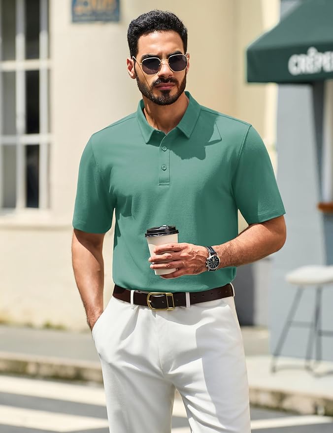 TACVASEN Mens Polo Shirts Short Sleeve Pique 3 Buttons Golf Polo Cooling Performance Moisture Wicking Shirt