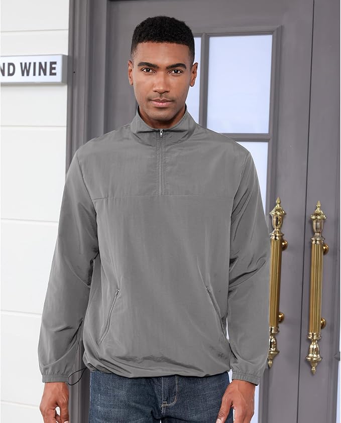 Aulemen Men's Casual Quarter Zip Pullover Golf Windbreakers Athletic Lightweight Jacket Hiking Running Sweatshirt with Pocket