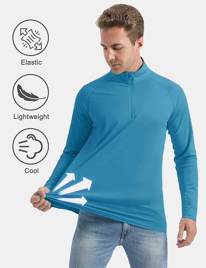 CRYSULLY Men's Long Sleeve 1/4 Zip Shirts Sun Protection Pullover UPF 50+ Rash Guard Running Lightweight T Shirt