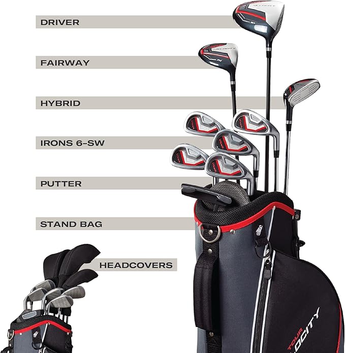 Wilson Tour Velocity Complete Golf Set with Stand Bag - Men's Right Hand, Regular Flex, Black/Red