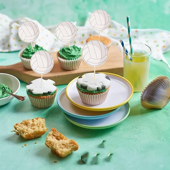 36Pcs Volleyball Cupcake Toppers Sport Balls Cupcake Picks Volleyball Theme Birthday Party Baby Shower Sport Game Party Cake Decorations Supplies