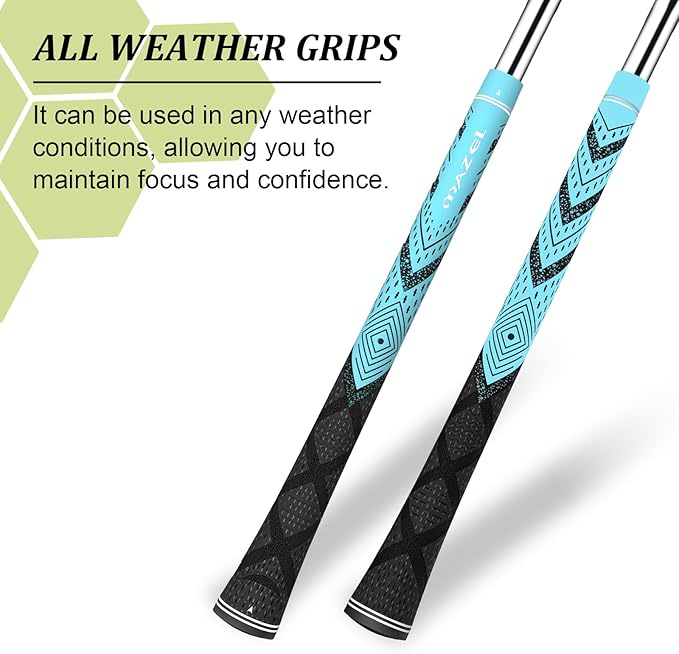 MAZEL Cord Rubber Golf Grips for Men - 10 Pack,All Weather Control Golf Club Grips Standard/Midsize,High Feedback & Traction
