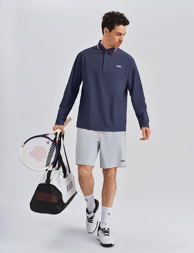 K-Swiss Men's Long Sleeve Polo Shirts - Golf Tennis Dry Fit Performance Moisture Wicking Casual Collared