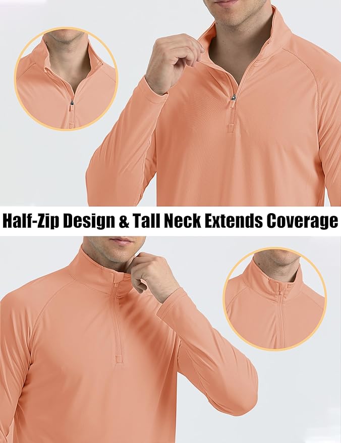 MAGCOMSEN Men's Long Sleeve Sun Shirts UPF 50+ Tees 1/4 Zip Up Fishing Running Rash Guard T-Shirts Outdoor Shirt