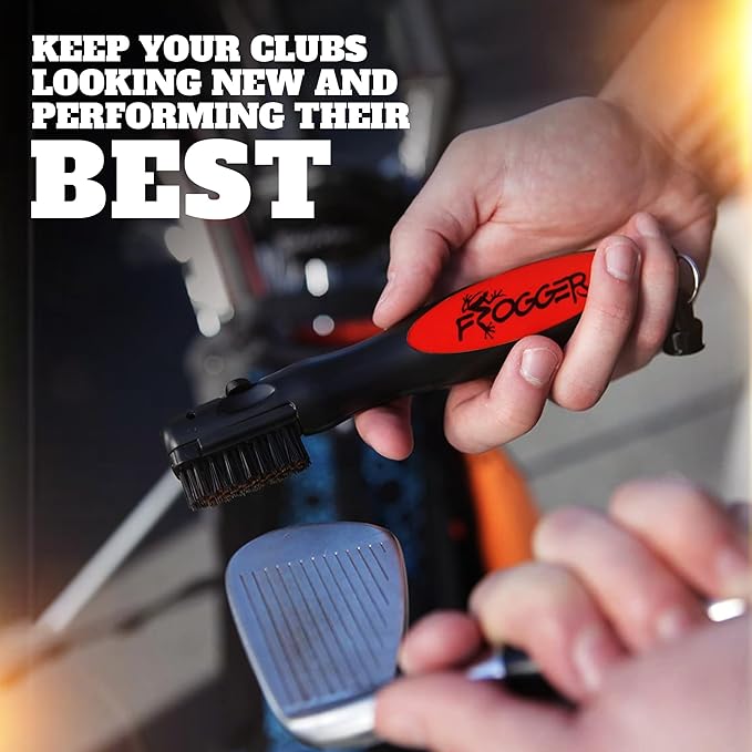 Frogger BrushPro Latch-It Golf Club Cleaner, Ergonomic Grip and Latch-it Magnet - Professional Golf Club Brush and Groove Cleaner for Golfers