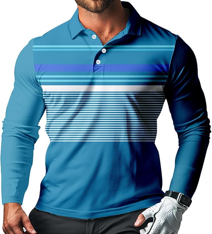 Men's Long Sleeve Golf Shirt Quick Dry 3 Button Work Fishing Outdoor Casual Collar Shirt